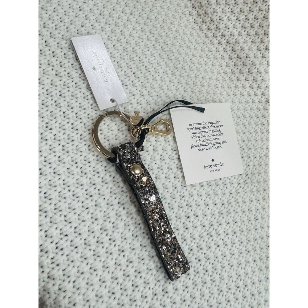 Kate Spade New York Glitter Loop Key Fob Gunmetal Gold Tone NWT